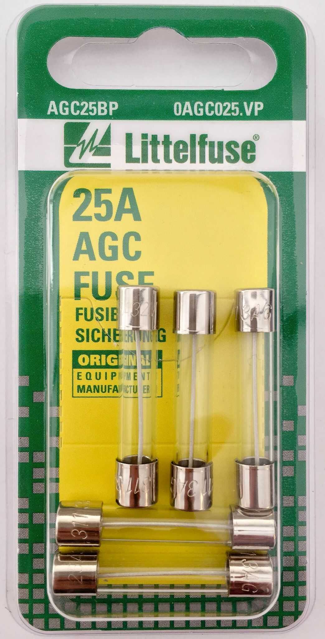 Littelfuse Inc., 0AGC025.VP Littelfuse Inc. Schmelzsicherung Glasrohr