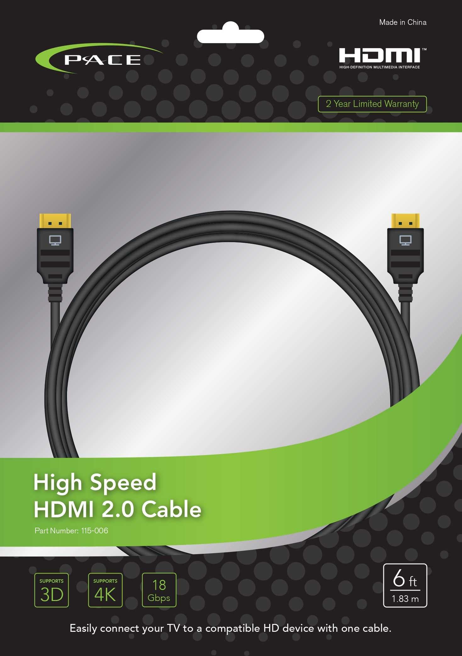 Pace International, 115-006 Pace International HDMI-Kabel Länge 6 Fuß