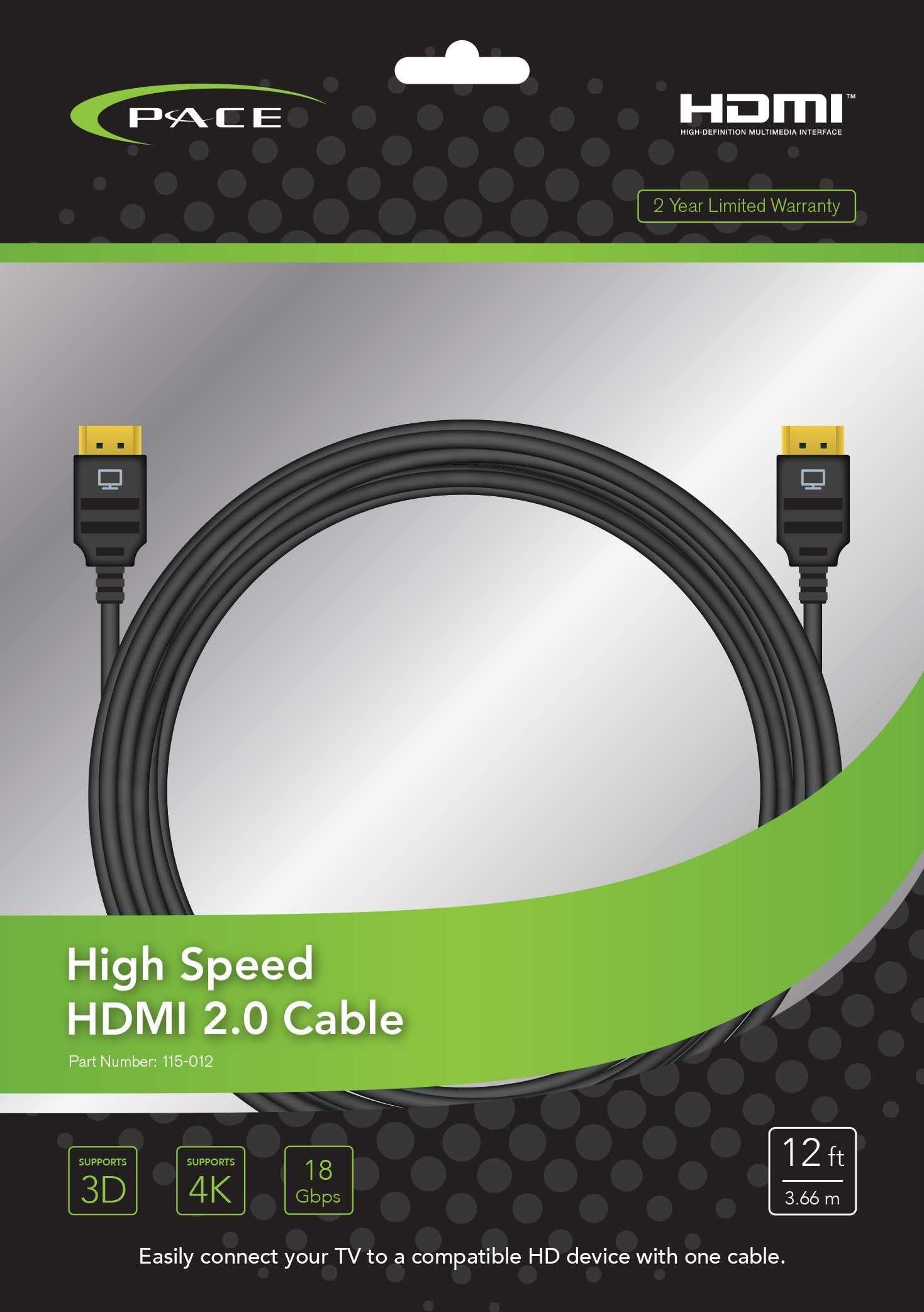 Weltraumbahnhof, 115-012 Pace International HDMI-Kabel, Länge 12 Fuß