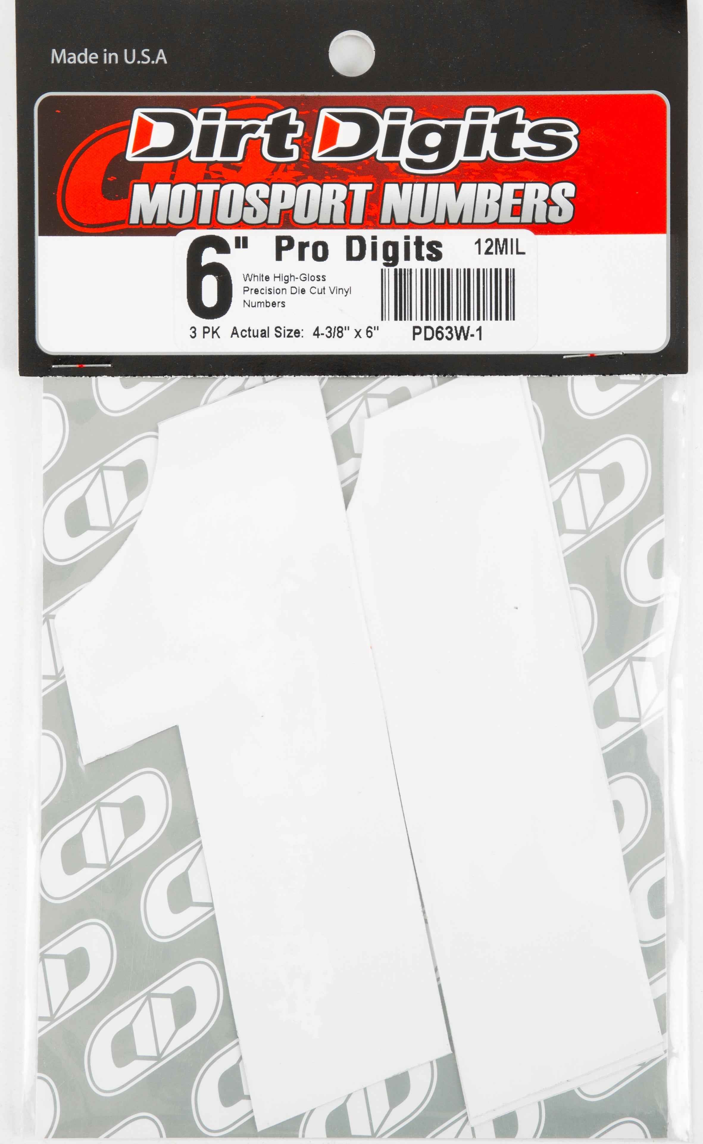 DIRT DIGITS, SX63W-1 #1 6" Weiße Super X Ziffern 3/Pk